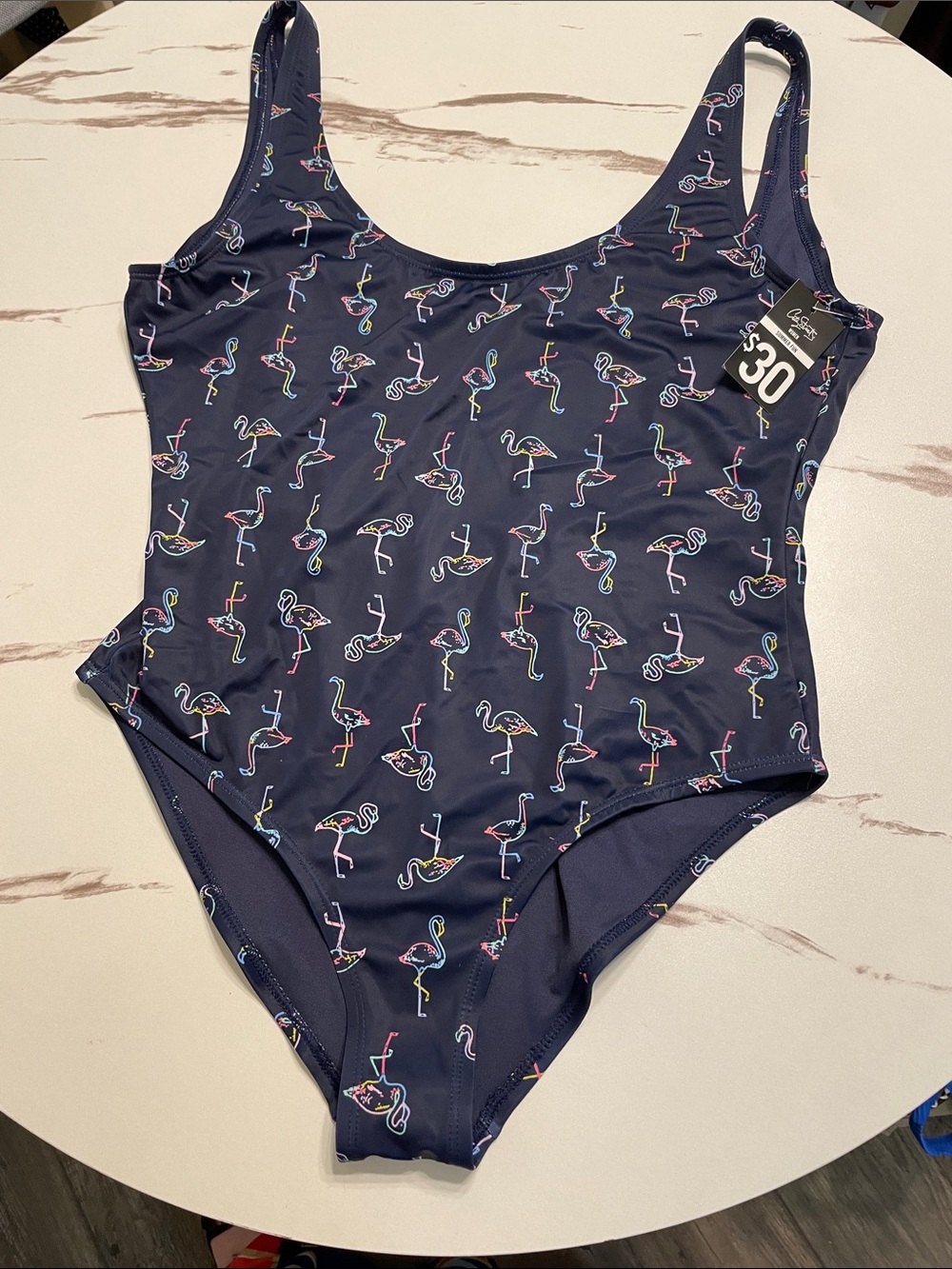 City Streets Navy One-Piece with Neon Flamingo Print